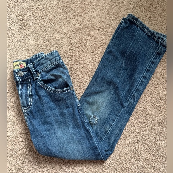 Wrangler 20X Boys Straight Jeans Size 8 Slim Adjustable Waist Medium Wash - Picture 3 of 6